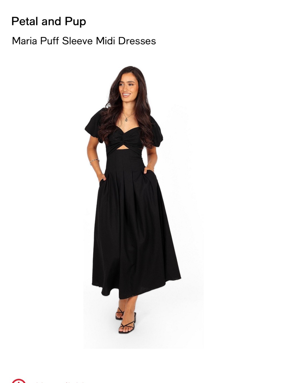 Petal & Pup Maria Puff Sleeve Midi Dress Black Size M NWT